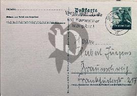 Verso carte postale utilisé timbre pré-imprimé de l'aigle et croix gammée, Svastika