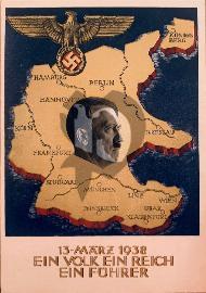 Recto carte postale, le visage Hitler sur la carte de l'Allemagne 1938 NSDAP et aigle impérial tenant une Swastika 13 mars 1938