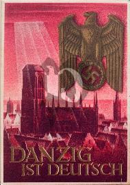 recto carte postale de la cathédrale Danzig (Gdańsk) artiste Gottfried Klein Munich et Aigle à croix gammée nazi Reichsadler
