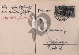 Verso carte postale tampon de la ville de Völklingen, timbre de la Saar