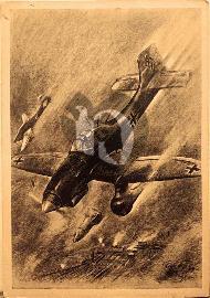 Recto carte postale DerAdler un avion de la Luftwaffe Stukas attaquent dessin Rudolf Hesse