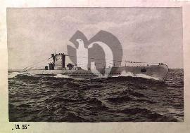 Recto carte postale ancienne, photo d'ous marin Allemand U-BOOT U35 en mer