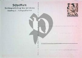 Verso carte postale vierge tiimbre pré-imprimé Hitler tenant un drapeau nazi Deutsche reich inscription Congrès du parti NSDAP pour la paix à Nuremberg septembre 1939