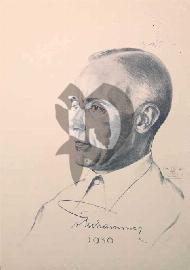 Recto carte postale portrait au crayon 	Hans von Tschammer avec sa siganture imprimée