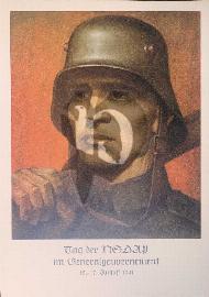 Recto carte postale ancienne	soldat de la Wehrmacht avec son casque et fusil sur l'épaule journée du NSDAP gouvernement général Aout 1941 pologne