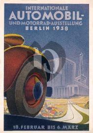 Recto carte postale ancienne	vu sur le salon de l'automobile avec la route un village et on voit la roue d'une voiture