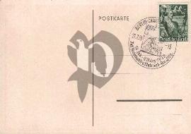 Verso carte postale vierge tampon de l'événement automobile de Berlin 1939 et timbre de la prise du pouvoir en 1933 Allemagne