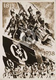 Recto carte postale ancienne	sportif allemand 3 reich tenant des drapeau aigle à croix gammée