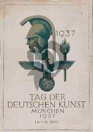 Recto carte postale ancienne	statue sparciate et aigle nazi inscription journée art allemand à munich 3 reich