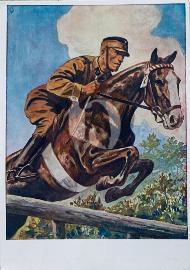 Recto carte postale ancienne	S-A de Berlin kepi noir en cheval sautant un obstacle
