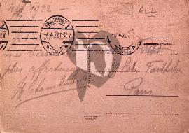Verso carte postale utilisé tampon de ville Frankfurt écriture en français 1922