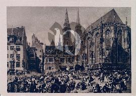 Recto carte postale bataille à Nuremberg derriére l'église Saint-Laurent 1632	