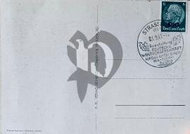 Verso carte postale vierge tampon de ville Strassburg surchargé Elsass sur le timbre d'Hindenburg vert Deutsche Reich