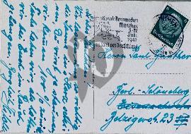 Verso carte postale utilisé tampon Munich 1941 et timbre Hindenburg