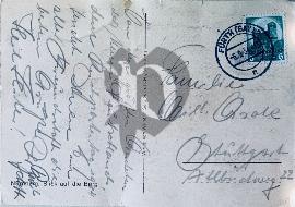 Verso carte postale utilisée tampon de ville et timbre du chateau de Nuremberg