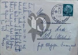 Verso carte postale ancienne utlisé écrit en Allemand 1937 timbre deustche reich hinderburg vert