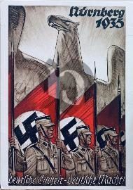 Recto carte postale Aigle et SA porte drapeau croix gammée Nuremberg 1935	