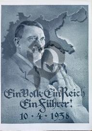 Recto carte postale de la Carte de l'Allemagne 3 Reich, portrait Hitler un peuple, un empire et un chef, Salut du serment nazi 1938	