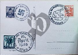 Verso carte postale 2 timbres Autriche 1 timbre allemand 10 avril 1938