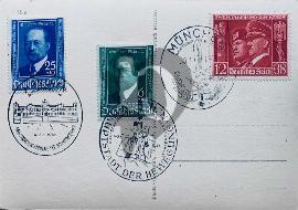 Verso carte postale timbre Emil von Behring et un timbre Hitler Mussolini et 3 timbres différents Munich