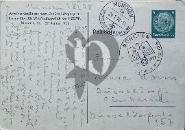 Verso carte postale ancienne utilisé avec 2 tampons, WHW winterhilfswerk 1937 et Munchen croix gammée capitale du mouvement timbre Hinderburg deutsche reich vert