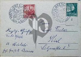 Verso carte postale ancienne Deutsches Bresalu 3 Reich 2 tampons Breslau de l'événement, 2 tampons de la collection de timbres Breslau sport 