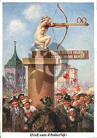 Recto carte postale ancienne, status oktoberfest pour indique les toillettes un pti ange assis sur un toillette avec un arc de fléche 