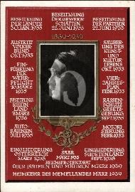 Recto carte postale ancienne photo d'Hitler d'Heinrich Hoffmann avec tous les événements qu'Hitler a fait depuis 1933 SAAR, Sudéte, bohmen et moravie etc ...