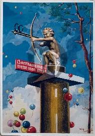 Recto carte postale ancienne status célébre de la direction des toilettes de la fête à la biére Oktoberfest Munich 1938