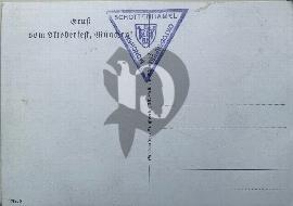 Verso carte postale ancienne tampon triangle Schottenhamel Munchen Oktoberfest