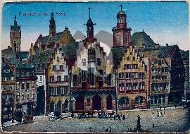 Recto carte postale ancienne vu de la place Romer a Franckfort en Allemagne 1905