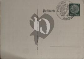 Verso carte postale ancienne vierge avec tampon Munich 1937 et timbre Hinderbourg vert