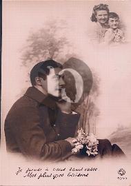 Recto carte postale ancienne soldat ww1 qui pense à sa famille avec un texte de poésie « Je pense à vous sans cesse »