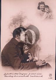 Recto carte postale ancienne soldat ww1 qui pense à sa famille avec un texte de poésie « Je pense à vous toujours »