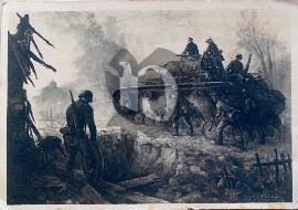 Recto carte postale ancienne soldats allemands avec tank représentation d'un tableau connu « Vormarsch mit panzern » 1943