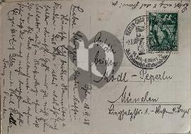 Verso carte postale ancienne qui a voyagé écrit en Allemand timbre du 30 janvier 1933 et tampon de l'événement berlin-charlottenbourg