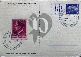 Verso carte postale ancienne deux timbres d'Hitler avec deux tampon rune viking S nuremberg 1942