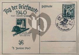Recto carte postale ancienne	timbre pré-imprimé Deutsche reich, tampon hambourg tag der briefmarke 1940 WHW