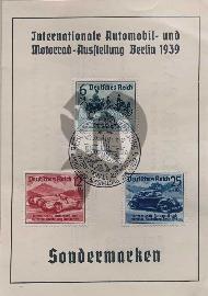Recto carte postale ancienne	3 timbres de l'exposition internationale automobile de Berlin 1939