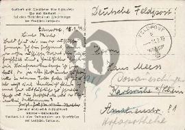Verso carte postale utilisé avec tampon Feldpost Deutsche 