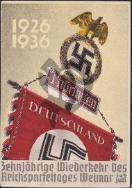 Recto carte-postale Bannière Deutschland Swastika nazie et l'aigle doré juillet 3,4,5,1936